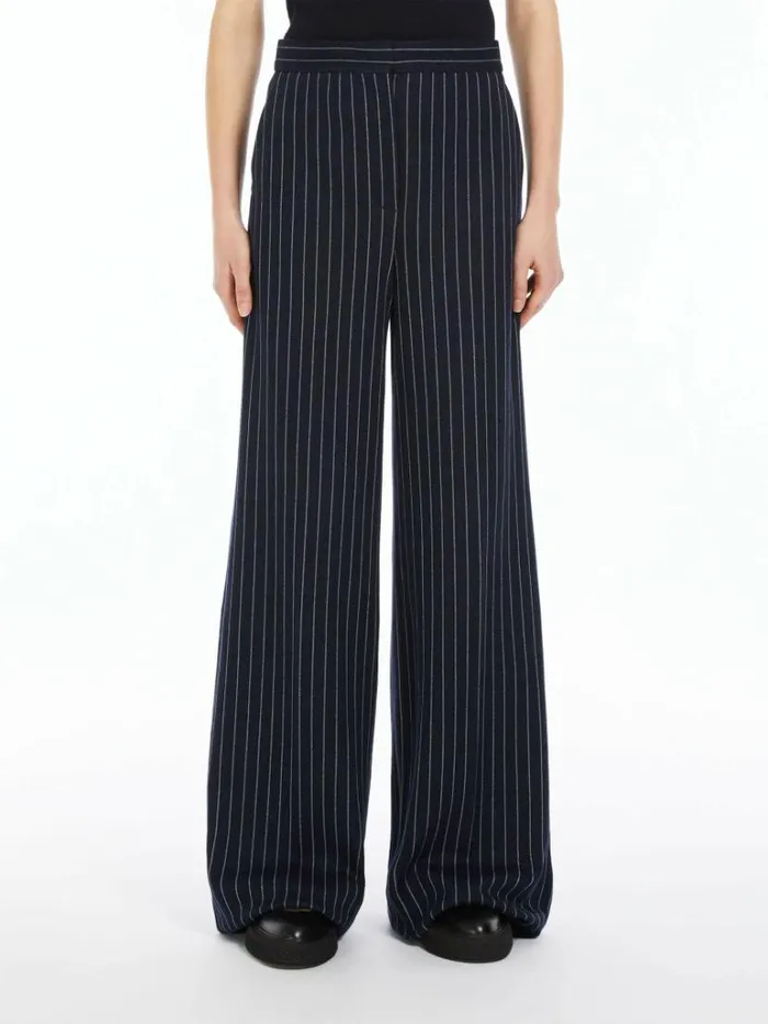 Women Max Mara Suit Cotton Cashmere And Silk Palazzo Trousers Ultramarine