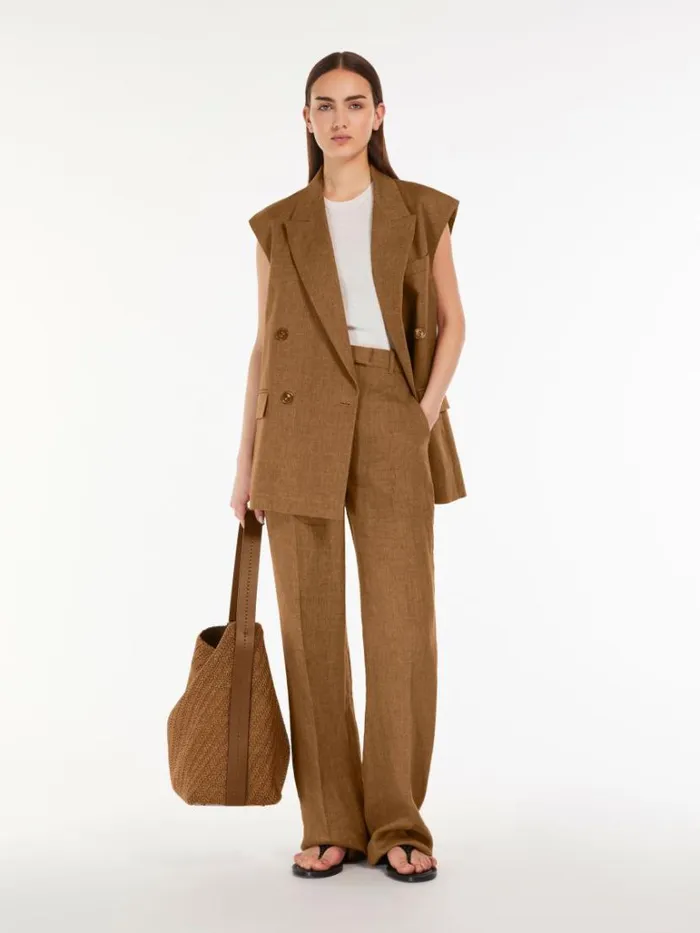 Women Max Mara Suit Faded Linen Trousers Beige