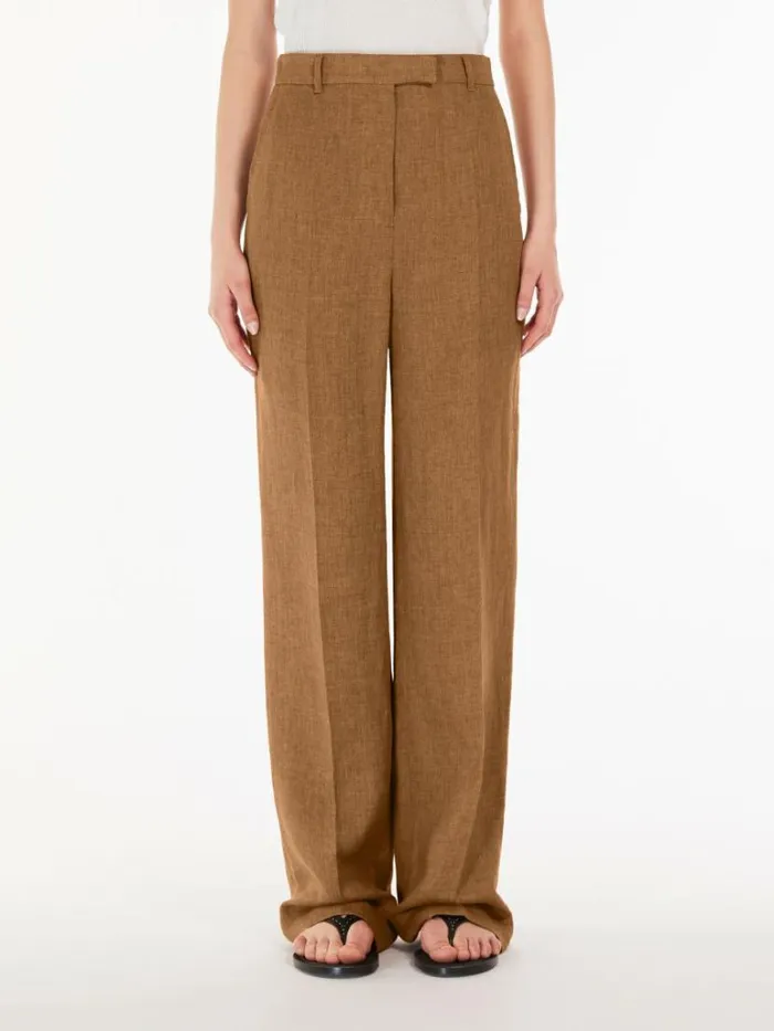 Women Max Mara Suit Faded Linen Trousers Beige