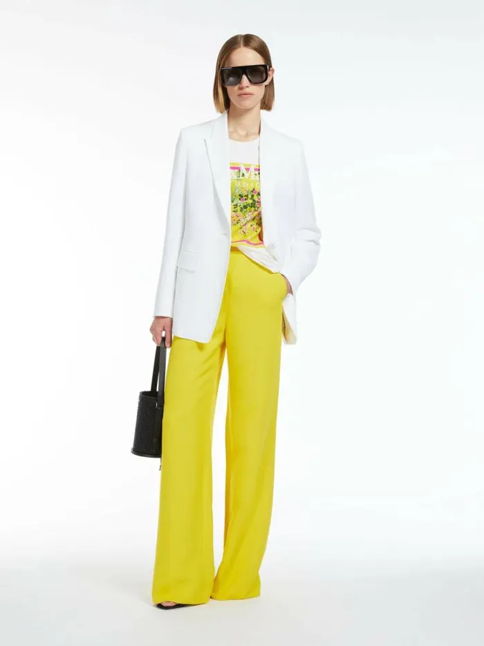 Women Max Mara Suit Flowing Viscose And Linen Trousers Yellow