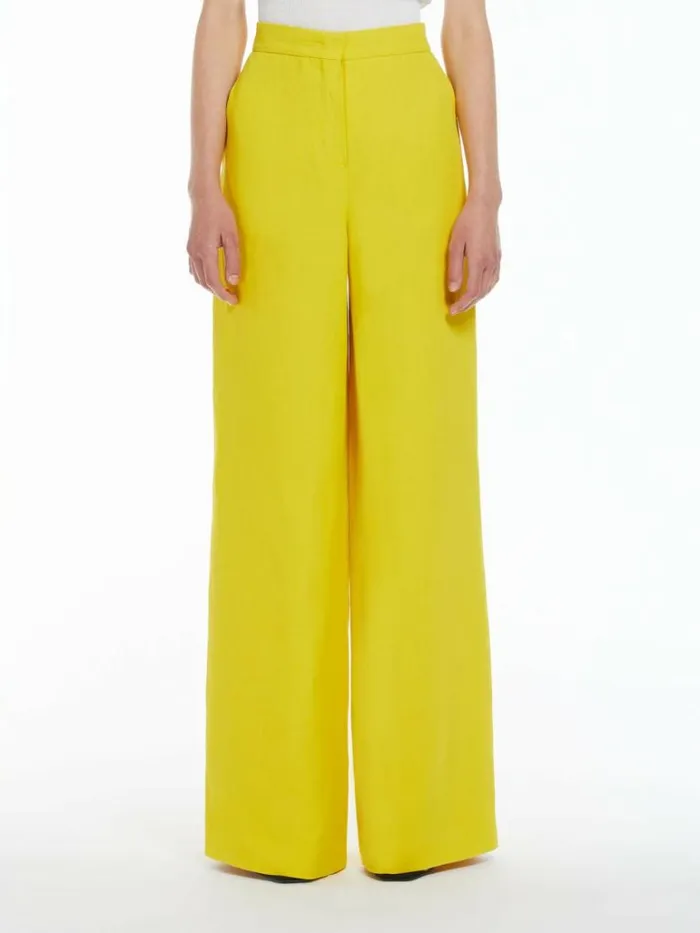 Women Max Mara Suit Flowing Viscose And Linen Trousers Yellow