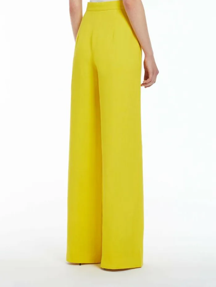 Women Max Mara Suit Flowing Viscose And Linen Trousers Yellow