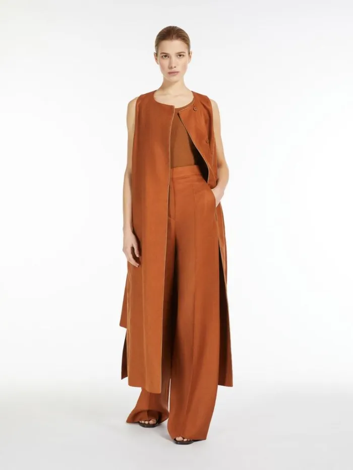 Women Max Mara Suit Linen Tailored Trousers Tobacco