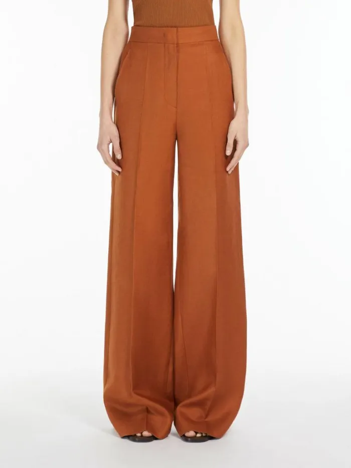 Women Max Mara Suit Linen Tailored Trousers Tobacco