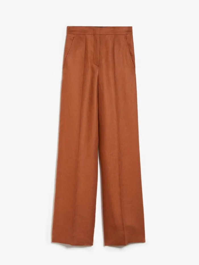 Women Max Mara Suit Linen Tailored Trousers Tobacco