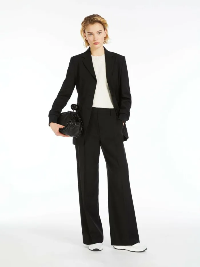 Women Max Mara Suit Woollen Cloth Palazzo Trousers Black
