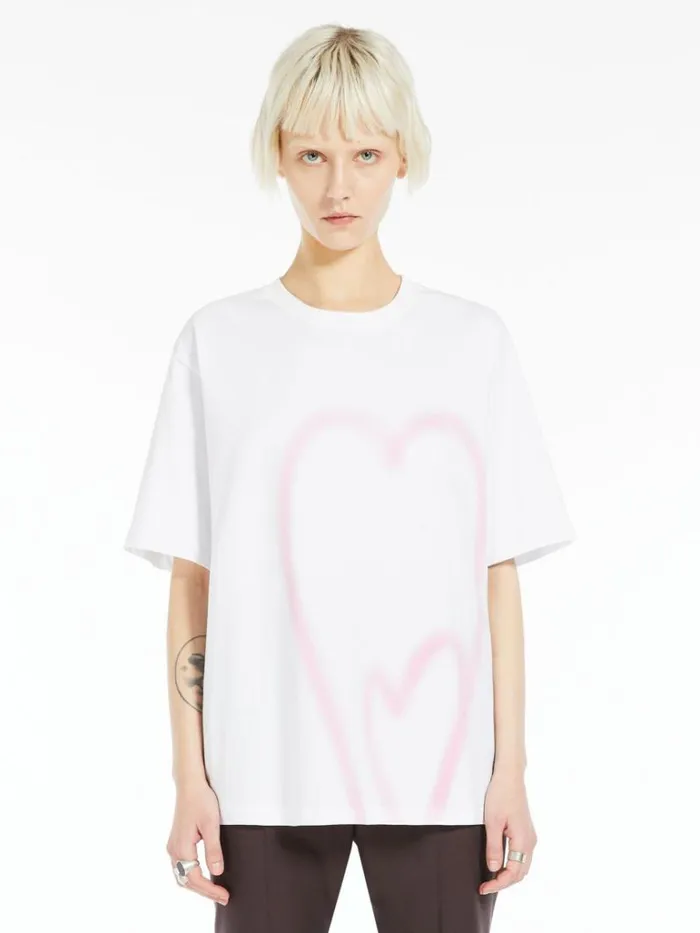Women Max Mara Tops And Tshirts Heart Printadorned Jersey Tshirt Optical White