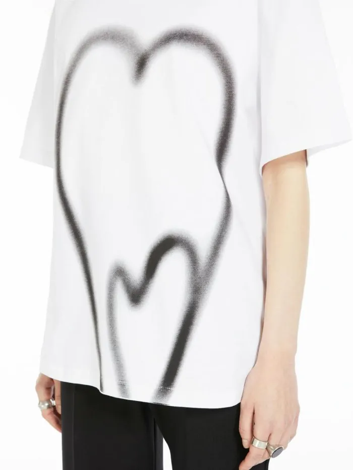 Women Max Mara Tops And Tshirts Heart Printadorned Jersey Tshirt Optical White