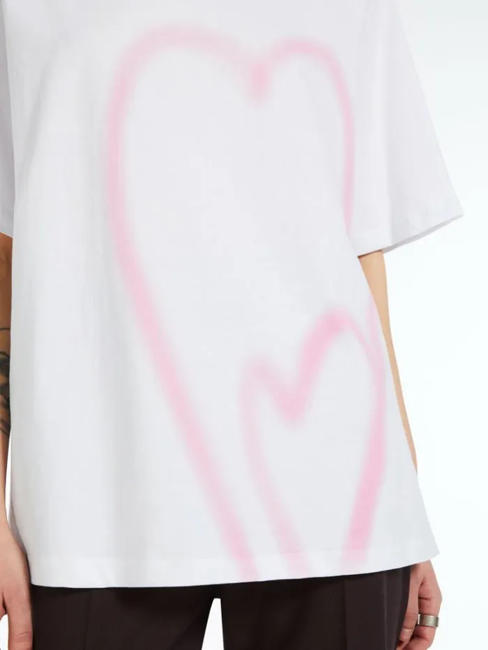 Women Max Mara Tops And Tshirts Heart Printadorned Jersey Tshirt Optical White