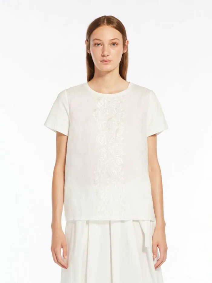 Women Max Mara Tops And Tshirts Linen Canvas Tshirt White
