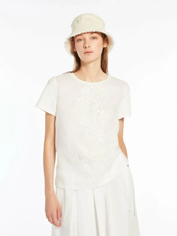 Women Max Mara Tops And Tshirts Linen Canvas Tshirt White