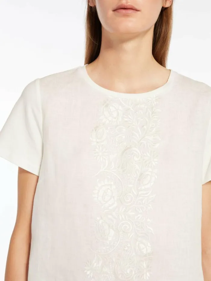 Women Max Mara Tops And Tshirts Linen Canvas Tshirt White
