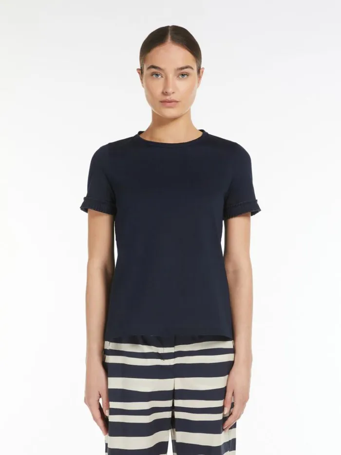 Women Max Mara Tops And Tshirts Ruched Cotton Jersey Tshirt Ultramarine