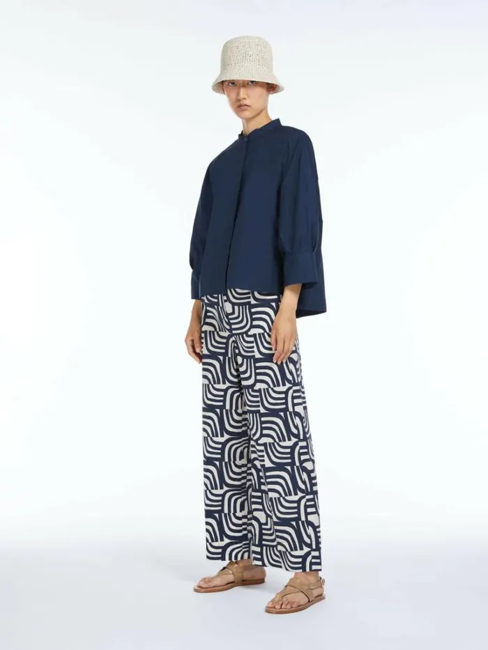 Women Max Mara Trousers And Jeans Printed Poplin Trousers Ultramarine