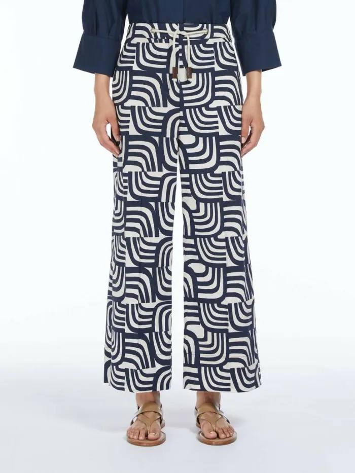 Women Max Mara Trousers And Jeans Printed Poplin Trousers Ultramarine