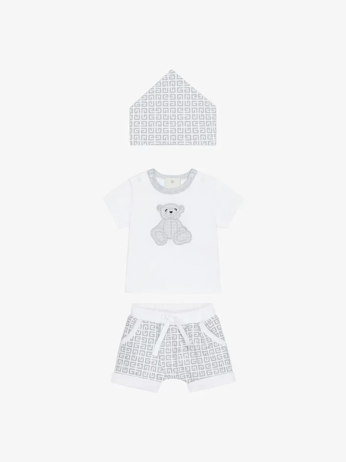 WomenMen Baby 1 Month To 3 Years Givenchy Tshirt Shorts And Bandana Gift Set Greywhite
