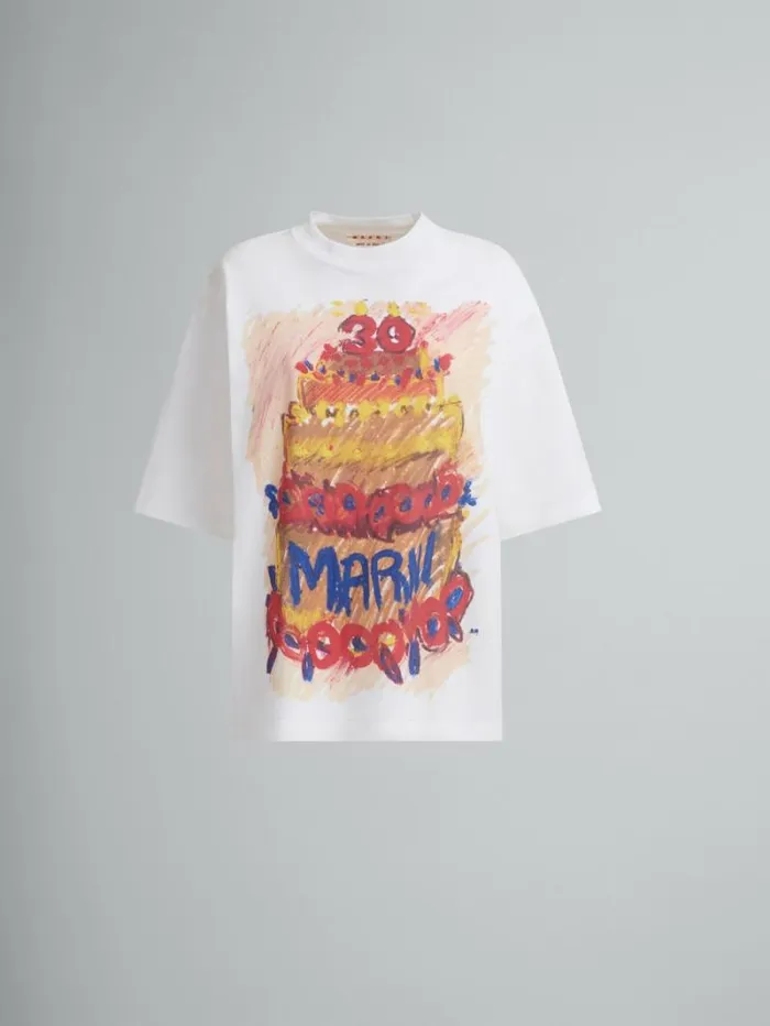 WomenMen Marni Tops and Tshirts White Organic Cotton TShirt With Marni 30th Anniversary Print