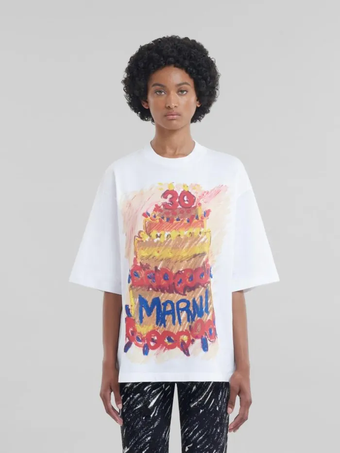 WomenMen Marni Tops and Tshirts White Organic Cotton TShirt With Marni 30th Anniversary Print