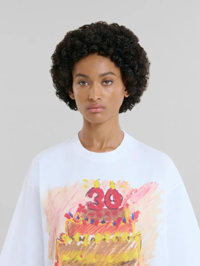 WomenMen Marni Tops and Tshirts White Organic Cotton TShirt With Marni 30th Anniversary Print