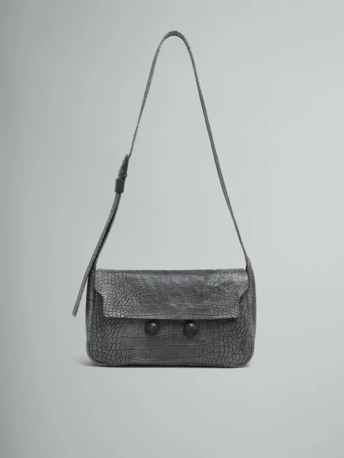 WomenMen Marni Trunkaroo Bag Black Crocodile Print Leather Medium Trunkaroo Handbag