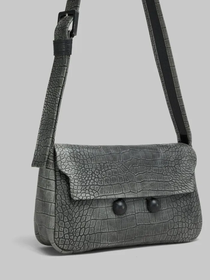 WomenMen Marni Trunkaroo Bag Black Crocodile Print Leather Medium Trunkaroo Handbag