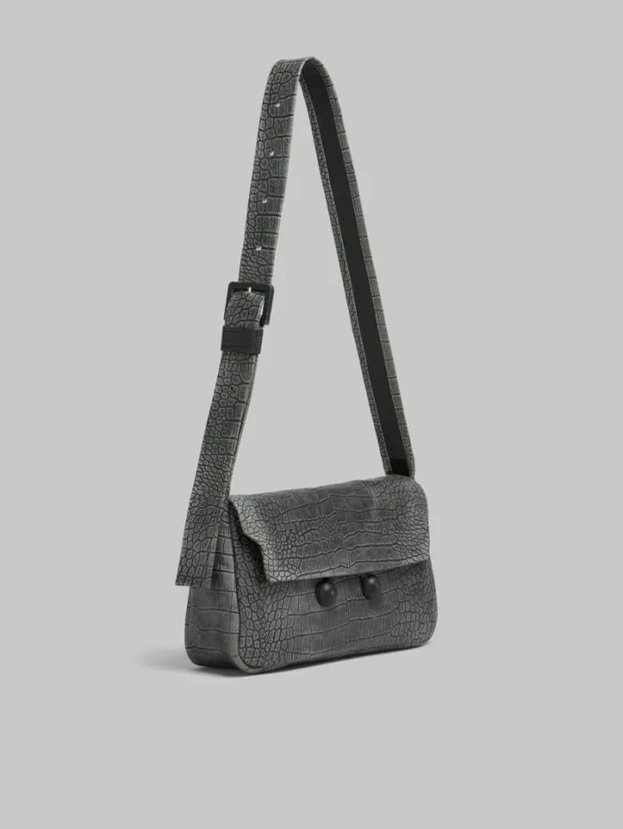 WomenMen Marni Trunkaroo Bag Black Crocodile Print Leather Medium Trunkaroo Handbag