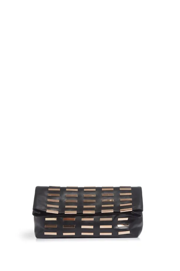 WomenMen Pouches and Clutches Gabriela Hearst Phoebe Foldover Bag In Black Nappa Leather With Rose Gold Hardware