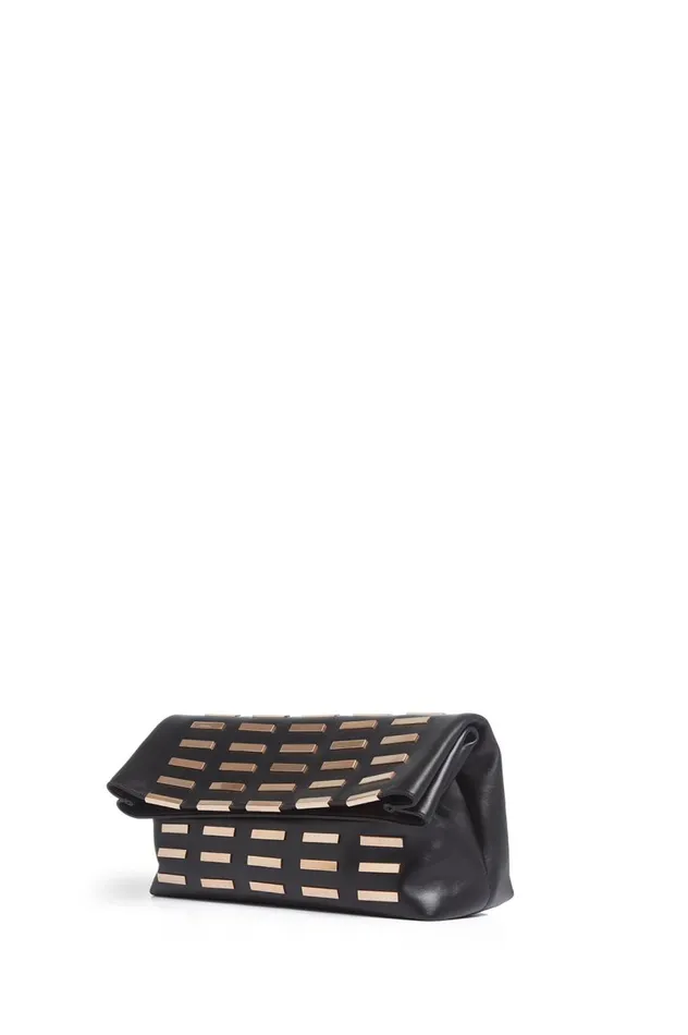 WomenMen Pouches and Clutches Gabriela Hearst Phoebe Foldover Bag In Black Nappa Leather With Rose Gold Hardware