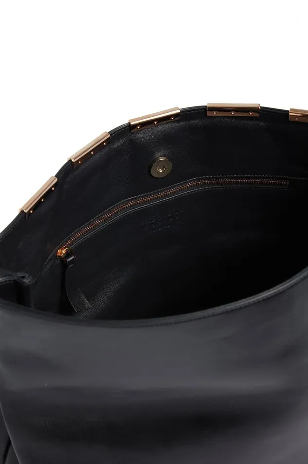 WomenMen Pouches and Clutches Gabriela Hearst Phoebe Foldover Bag In Black Nappa Leather With Rose Gold Hardware