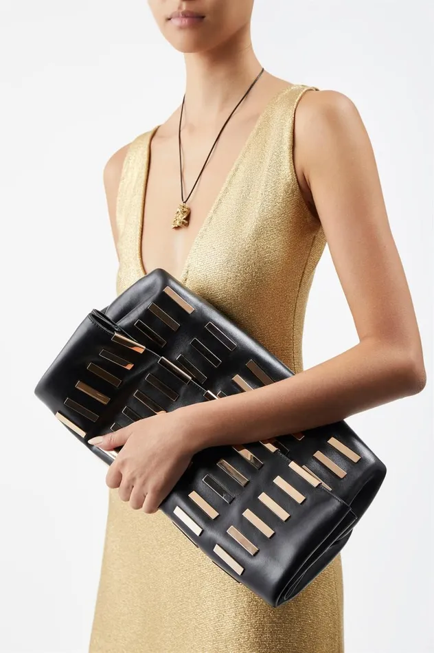 WomenMen Pouches and Clutches Gabriela Hearst Phoebe Foldover Bag In Black Nappa Leather With Rose Gold Hardware
