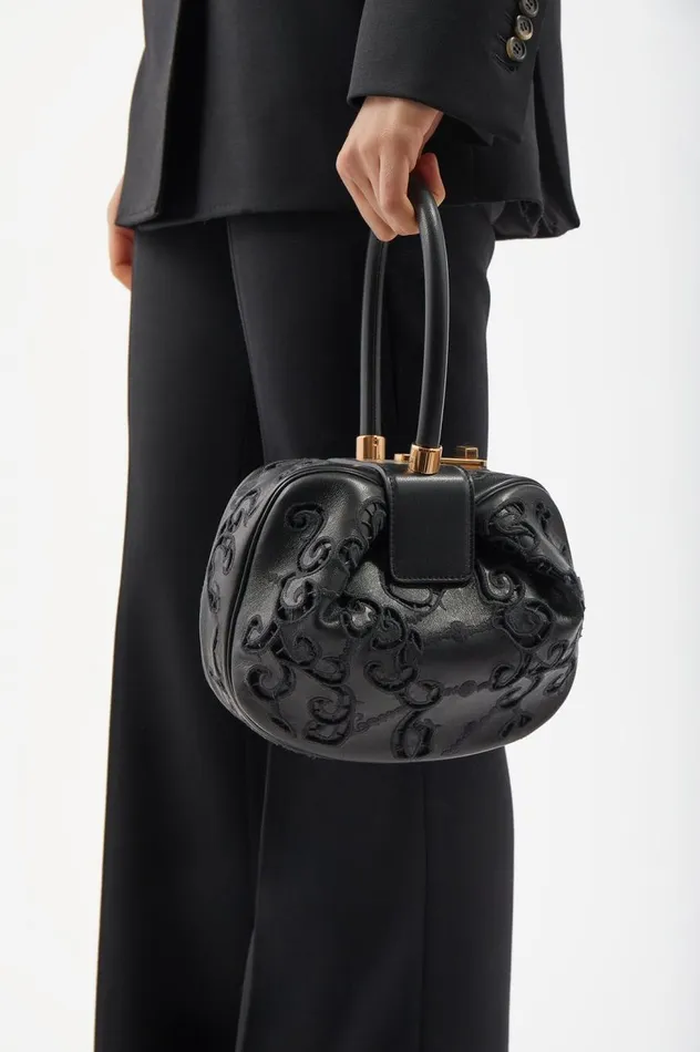 WomenMen Top Handles Gabriela Hearst Nina Bag In Black Nappa Leather With Lace
