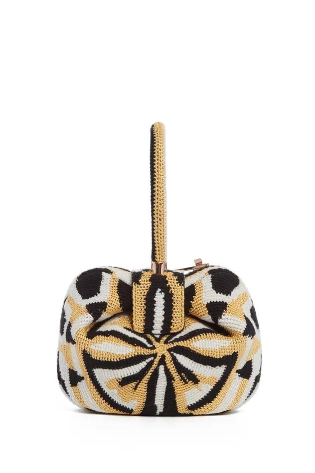 WomenMen Top Handles Gabriela Hearst Nina Bag In Gold Black and Ivory Crochet