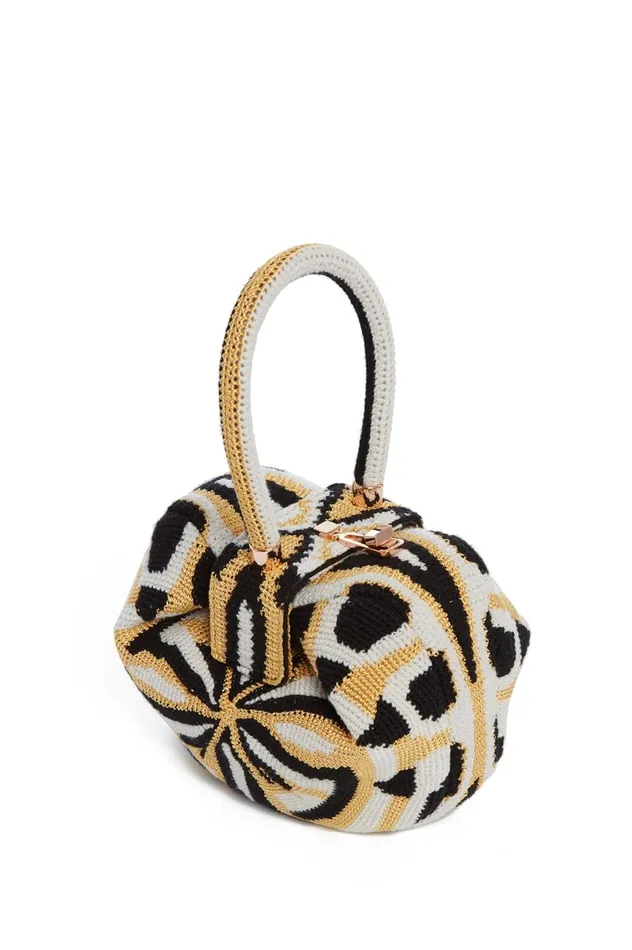 WomenMen Top Handles Gabriela Hearst Nina Bag In Gold Black and Ivory Crochet