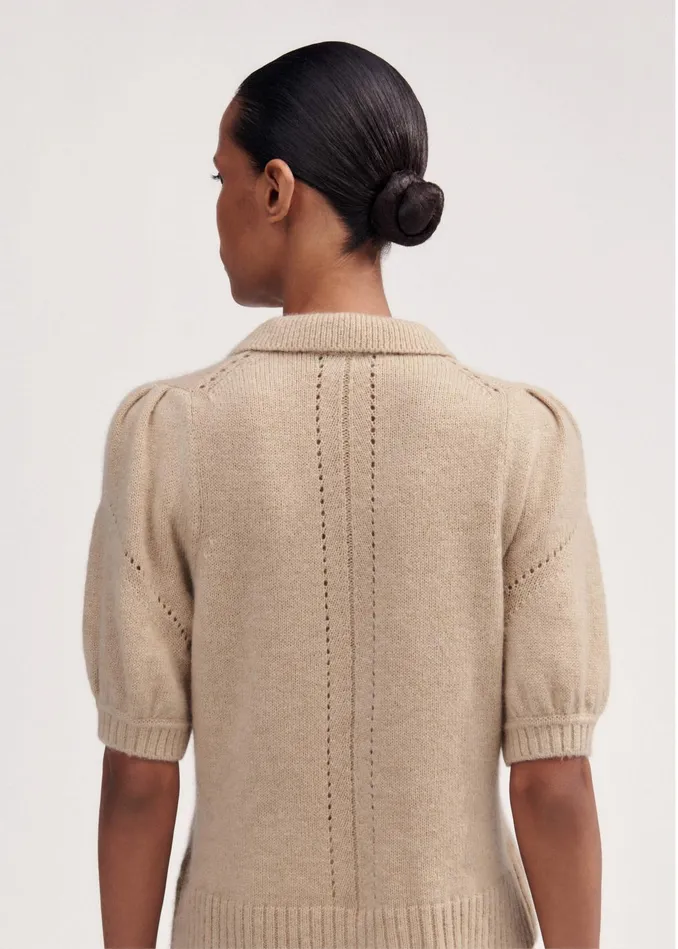 Women Merino Cashmere Silk Pouf Sleeve Tee Oatmeal MEEM