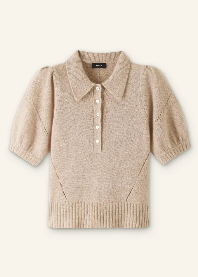 Women Merino Cashmere Silk Pouf Sleeve Tee Oatmeal MEEM