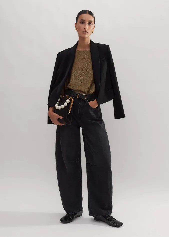 Women Metallic Oversized Balloon Sleeve Top Gold MEEM