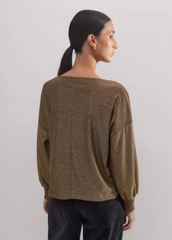 Women Metallic Oversized Balloon Sleeve Top Gold MEEM
