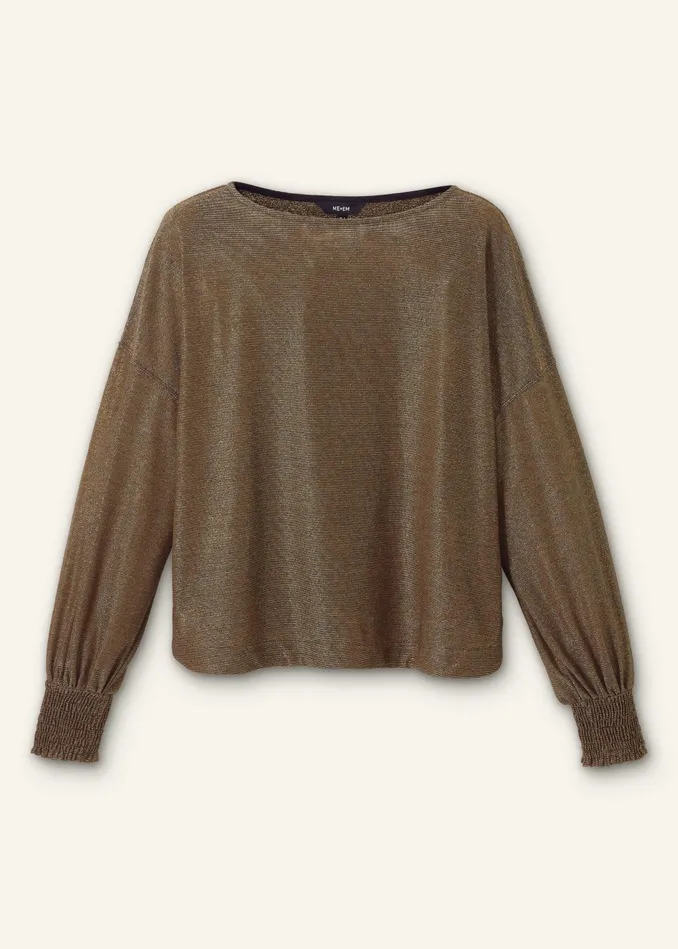 Women Metallic Oversized Balloon Sleeve Top Gold MEEM