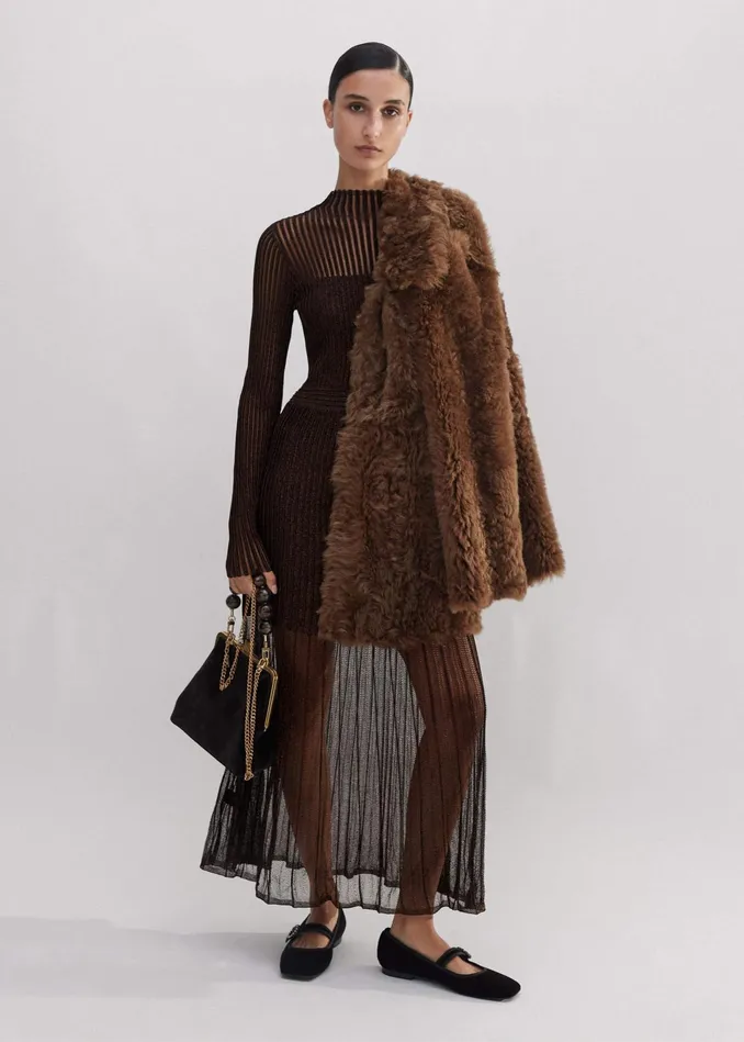 Women Metallic Pointelle Knit Maxi Dress Bronzedouble Espresso MEEM