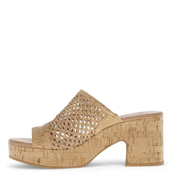 Women Michaela Block Heel Sandal Natural Cork Baretraps Slides and Slip On Sandals