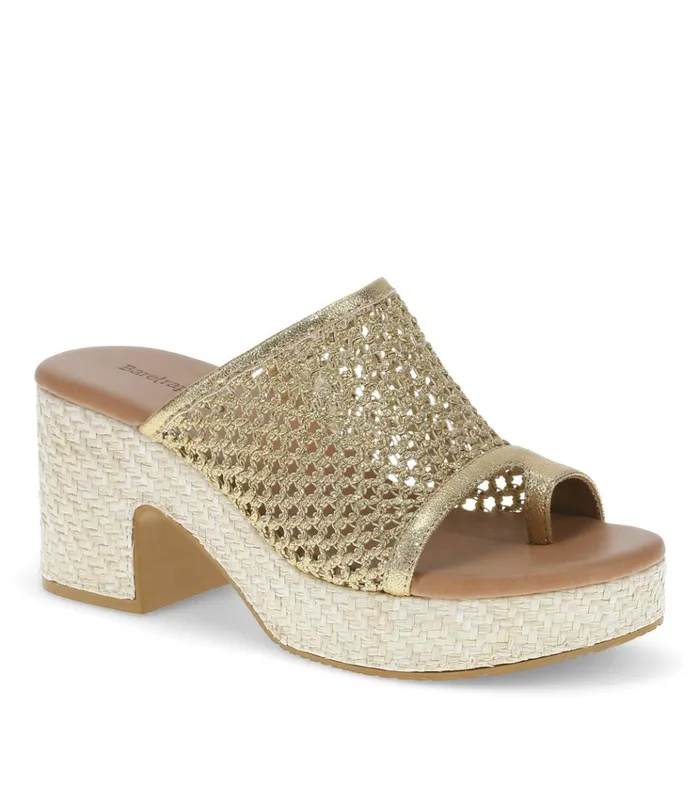 Women Michaela Block Heel Sandal Old Gold Baretraps Slides and Slip On Sandals
