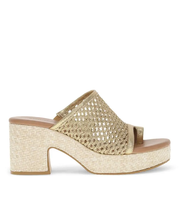 Women Michaela Block Heel Sandal Old Gold Baretraps Slides and Slip On Sandals