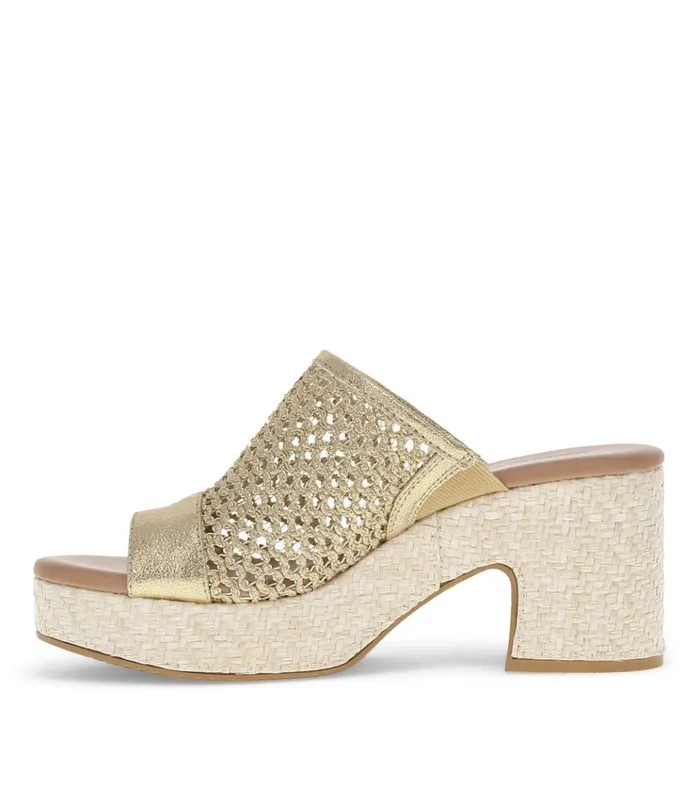Women Michaela Block Heel Sandal Old Gold Baretraps Slides and Slip On Sandals