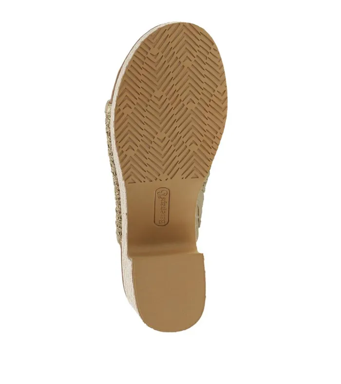 Women Michaela Block Heel Sandal Old Gold Baretraps Slides and Slip On Sandals