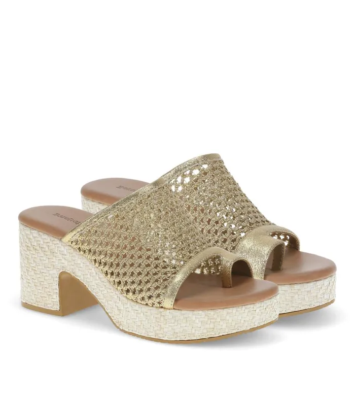 Women Michaela Block Heel Sandal Old Gold Baretraps Slides and Slip On Sandals