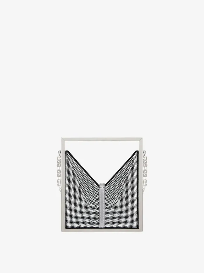 Women Micro Bags Givenchy Micro Cut Out Bag In Satin And Strass With Frame Silvery Grey Women Micro Bags Givenchy Micro Cut Out Bag In Satin And Strass With Frame Silvery Grey