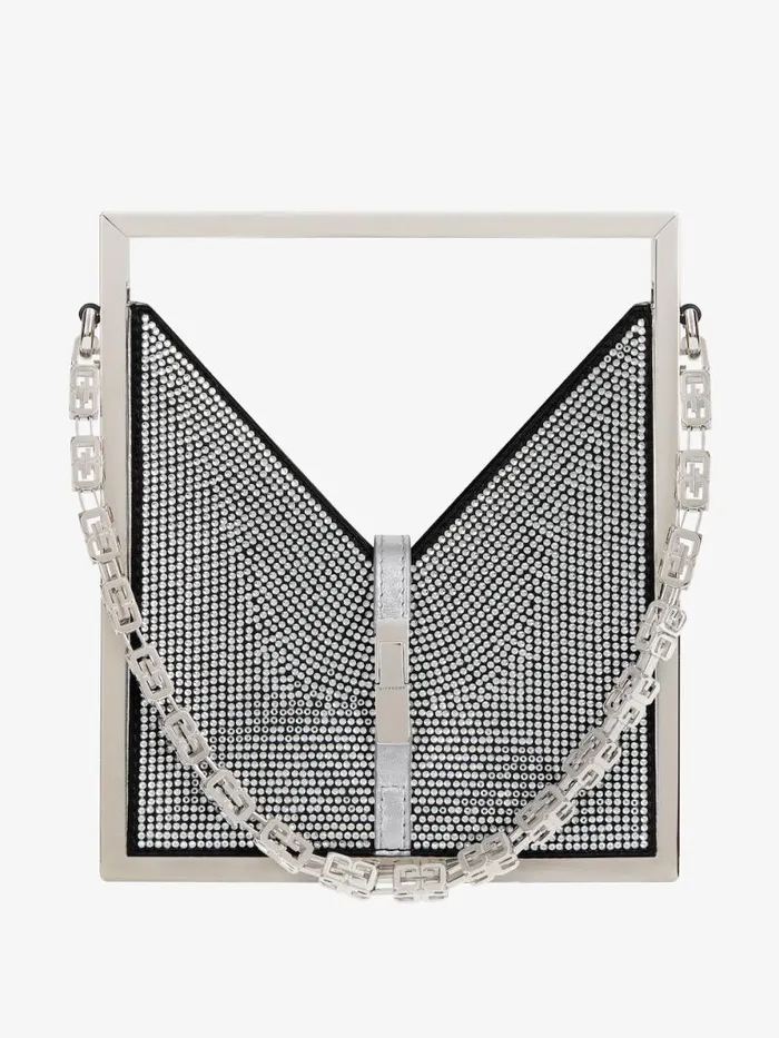 Women Micro Bags Givenchy Micro Cut Out Bag In Satin And Strass With Frame Silvery Grey Women Micro Bags Givenchy Micro Cut Out Bag In Satin And Strass With Frame Silvery Grey