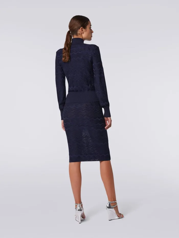 Women Midi Skirt In Chevron Wool And Viscose Dark Blue Missoni Skirts