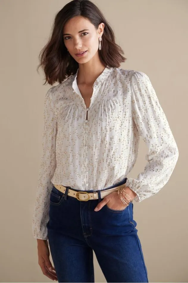 Women Mila Metallic Blouse Ivory Pearl Soft Surroundings Tops Women Mila Metallic Blouse Ivory Pearl Soft Surroundings Tops