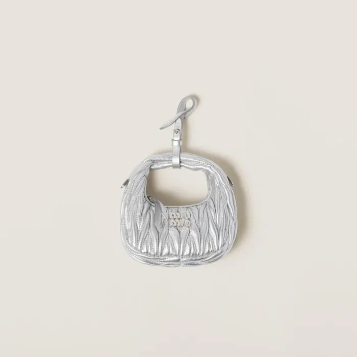 Women Mini Bags Miu Miu Wander Matelass Nappa Leather Micro Hobo Bag Silver